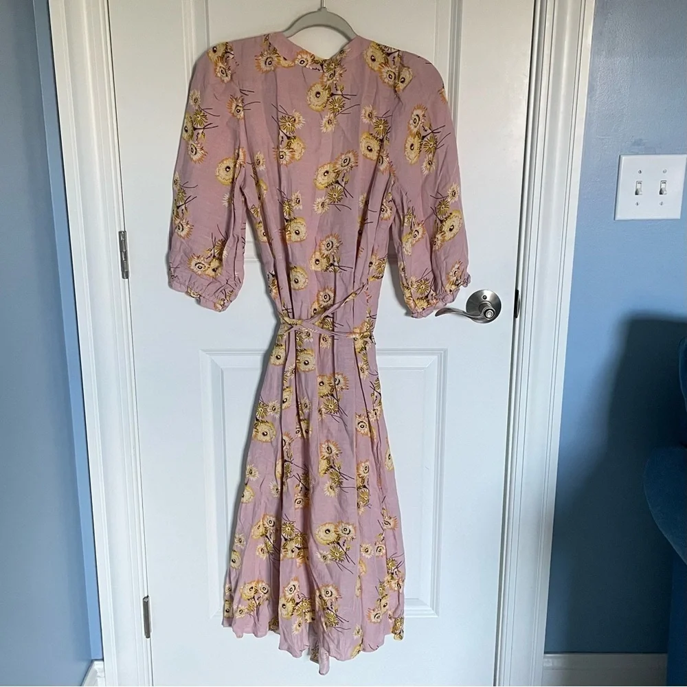 Madewell Pink Floral Long Sleeve Wrap Midi Dress Size Small 47812